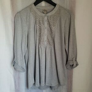 Como Vintage Women's Size Small Peasant Top Long Roll Tab Sleeves Gray